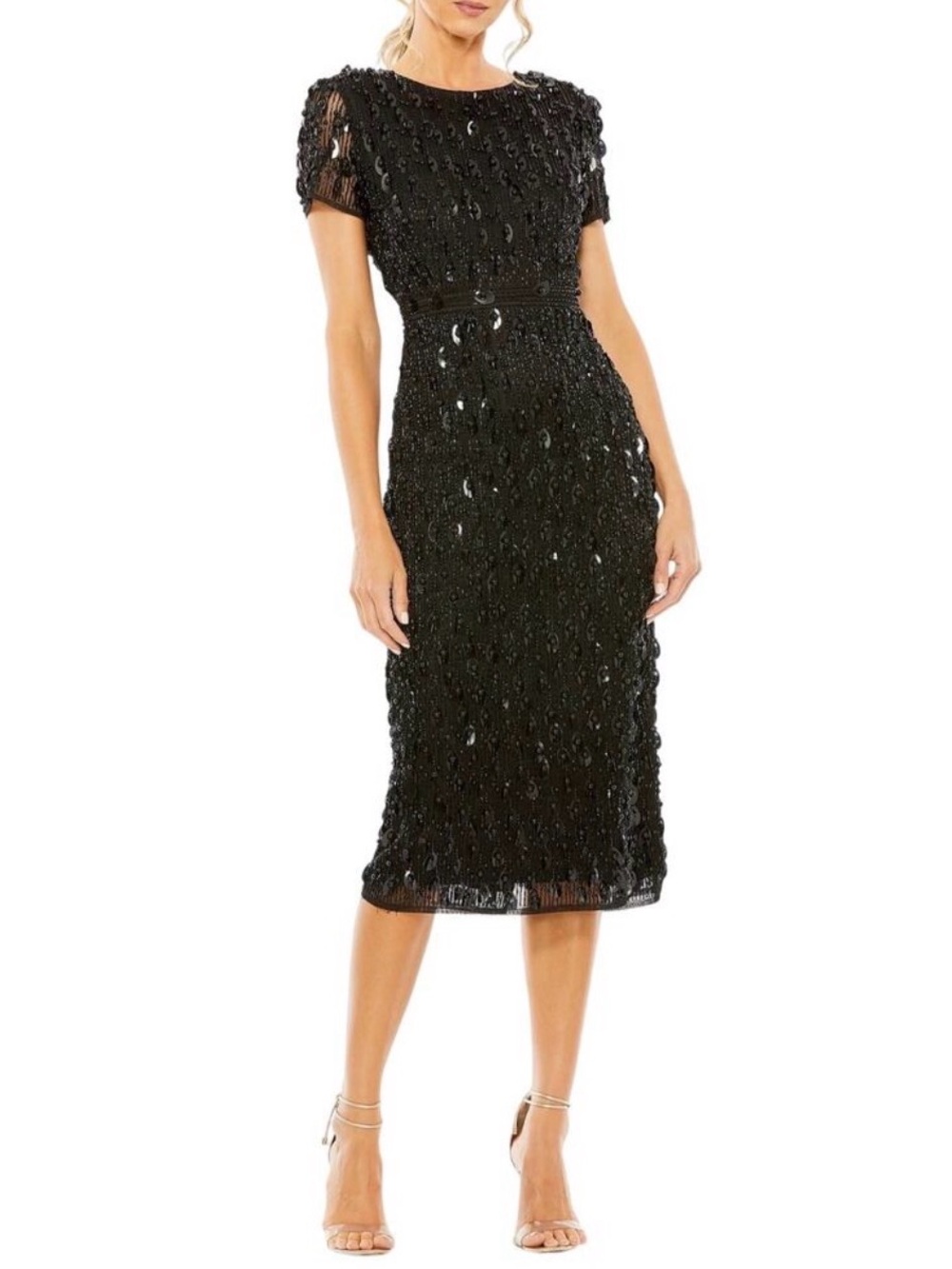 NWT! Size 8 Mac Duggal 93893 Black  Beaded Midi Dress